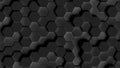 Abstract background, hexagons in different heights, top view, black, dark, 3D rendering