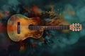 Abstract background illustration of a acoustic guitar with grunge noise and colorful texture. Music industry theme. Generative AI Royalty Free Stock Photo