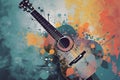 Abstract background illustration of a acoustic guitar with grunge noise and colorful texture. Music industry theme. Generative AI Royalty Free Stock Photo