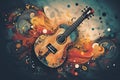 Abstract background illustration of a acoustic guitar with grunge noise and colorful texture. Music industry theme. Generative AI Royalty Free Stock Photo