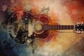 Abstract background illustration of a acoustic guitar with grunge noise and colorful texture. Music industry theme. Generative AI Royalty Free Stock Photo