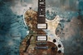 Abstract background illustration of a electric guitar with grunge noise and colorful texture. Music industry theme. Generative AI Royalty Free Stock Photo