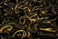 Liquid gold glitter paint swirls on black background