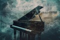 Abstract background illustration of a piano with grunge noise and colorful texture. Music industry theme. Generative AI