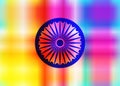 Abstract background of Indian colors and symbol of the wheel of dharma, Ashoka Wheel colorful elegant greeting card design