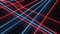Intersecting neon red and blue laser lines on a dark grid background abstract background Royalty Free Stock Photo