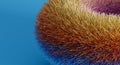 Abstract background with iridescent color hairy object on blue background