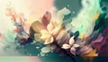 Abstract background with iridescent colors and a sprig of greenery, gentle bokeh.. Generative AI Royalty Free Stock Photo