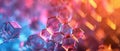 Abstract background, An iridescent background made of translucent, overlapping hexagons and diamonds draws focus to the central