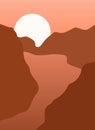 Abstract background with landscape. Mountains and sun. Aesthetic and minimalistic art print made in a modern style.