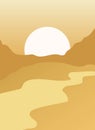 Abstract background with landscape. Mountains and sun. Aesthetic and minimalistic art print made in a modern style.