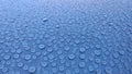 Large drops of rain on the light blue roof of the car. Royalty Free Stock Photo