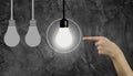 Abstract Background. Leadership Ideas and Business Concept with light bulbs, Hand and bulb on wall Background. copy space, digital
