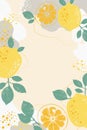 Abstract background of lemons, slices, lines, spots. Citrus pattern for your text. Fresh fruits, lemonade.