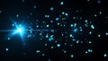 Abstract background with lens flares, rays and many particles. Computer generated 3d rendering