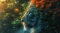 Abstract background of Lion face with nature, A Lion as Earth, Generative AI Royalty Free Stock Photo