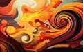 Abstract background with liquid orange tonalities and black colors swirling and creating vortices
