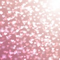 Pink blurred background with hearts for Valentine`s day, glitter, holiday, romance, gradient