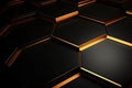 Abstract background made of black and golden hexagons. 3d render, Luxury hexagonal abstract black metal background with golden Royalty Free Stock Photo