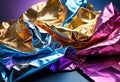 Abstract background made of crumpled foil, Reflection of multicolors with mirror shine and refractions, Royalty Free Stock Photo