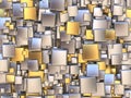 Abstract background made of golden and silver tiles. 3D