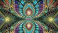 Abstract background made with kaleidoscopic effect. Kaleidoscope toy. Fractal Mirror. Multicolor geometric structure