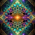 Abstract background made with kaleidoscopic effect. Kaleidoscope toy. Fractal Mirror. Multicolor geometric structure