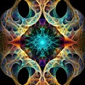 Abstract background made with kaleidoscopic effect. Kaleidoscope toy. Fractal Mirror. Multicolor geometric structure