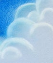 Abstract background. Magnificent cumulus clouds in the blue sky. Hand-drawn illustration of an illustration with dry pastel on