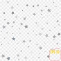 Abstract background with many falling silver stars confetti.