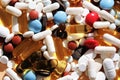 Abstract background with many pills and vitamins.