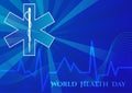 Abstract background with medical symbols. World Health day. Star of Life