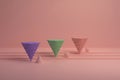 Abstract background, mock up scene with beige-pink, green and purple pixelated cone podiums. 3d rendering. Royalty Free Stock Photo