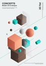 Abstract background, modern composition of geometric shapes. Cube, sphere, cylinder, line. 3d illustration.