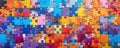 Abstract background with a mosaic of colorful puzzle pieces coming together, representing collaboration, problem-solving panorama Royalty Free Stock Photo