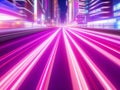 Futuristic night cyberpunk city. Cityscape with bright and glowing neon pink lights. Generative ai Royalty Free Stock Photo