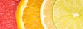 Abstract background with motley citrus-fruit slices, close-up background