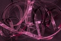 Abstract background of movie film rolls, retro reels, filmstrip, photographic film in bordeaux colors. Photo, movie, cinema