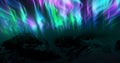 The abstract background of the multi -colored northern and mountains in the north, a bright iridescent realistic light Royalty Free Stock Photo