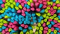 Abstract background of multicolored caps of plastic pens. A set of several liners, markers and colored markers of Royalty Free Stock Photo
