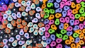 Abstract background of multicolored caps of plastic pens. A set of several liners, markers and colored markers of Royalty Free Stock Photo