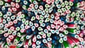 Abstract background of multicolored caps of plastic pens. A set of several liners, markers and colored markers of Royalty Free Stock Photo