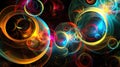 Abstract background, multicolored neon glowing circles, balls shapes on black, modern art wallpaper