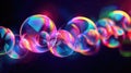 Abstract background, multicolored neon glowing circles, balls shapes on black, modern art wallpaper