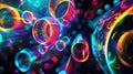 Abstract background, multicolored neon glowing circles, balls shapes on black, modern art wallpaper