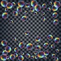 Abstract background with the multicolored realistic soap bubbles Royalty Free Stock Photo