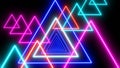 Abstract background multicolored triangles, neon glow colors