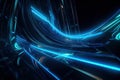 Abstract background. Neon blue volumetric curves. AI generative