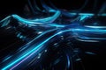 Abstract background. Neon blue volumetric lines. AI generative