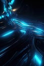 Abstract background. Neon blue volumetric lines. Vertical background. AI generative